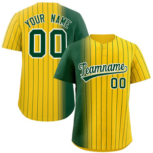 Custom Gold Green Pinstripe Personalized Gradient Authentic Baseball Jersey