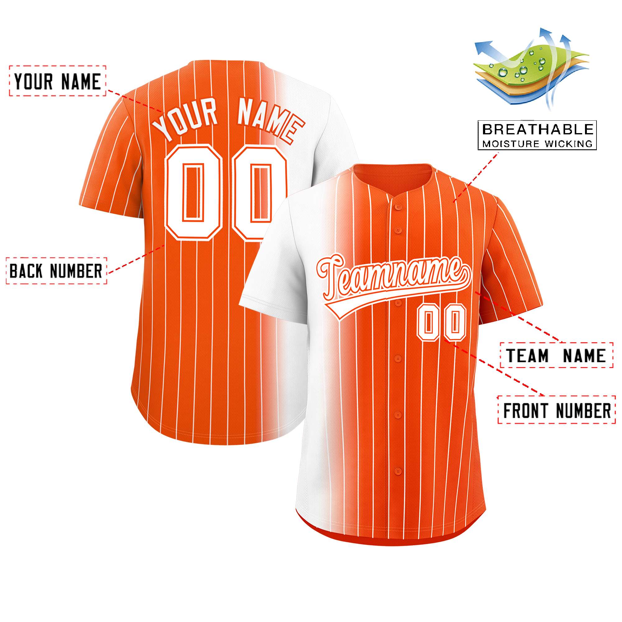 Custom Orange White Pinstripe Personalized Gradient Authentic Baseball Jersey