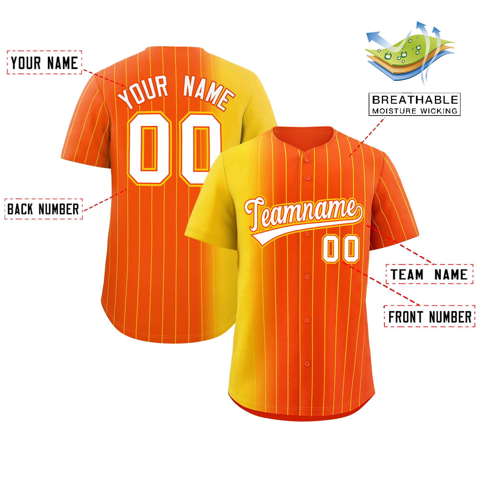 Custom Orange Gold Pinstripe Personalized Gradient Authentic Baseball Jersey