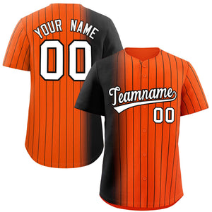 Custom Orange Black Pinstripe Personalized Gradient Authentic Baseball Jersey