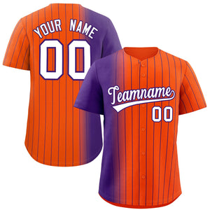 Custom Orange Purple Pinstripe Personalized Gradient Authentic Baseball Jersey