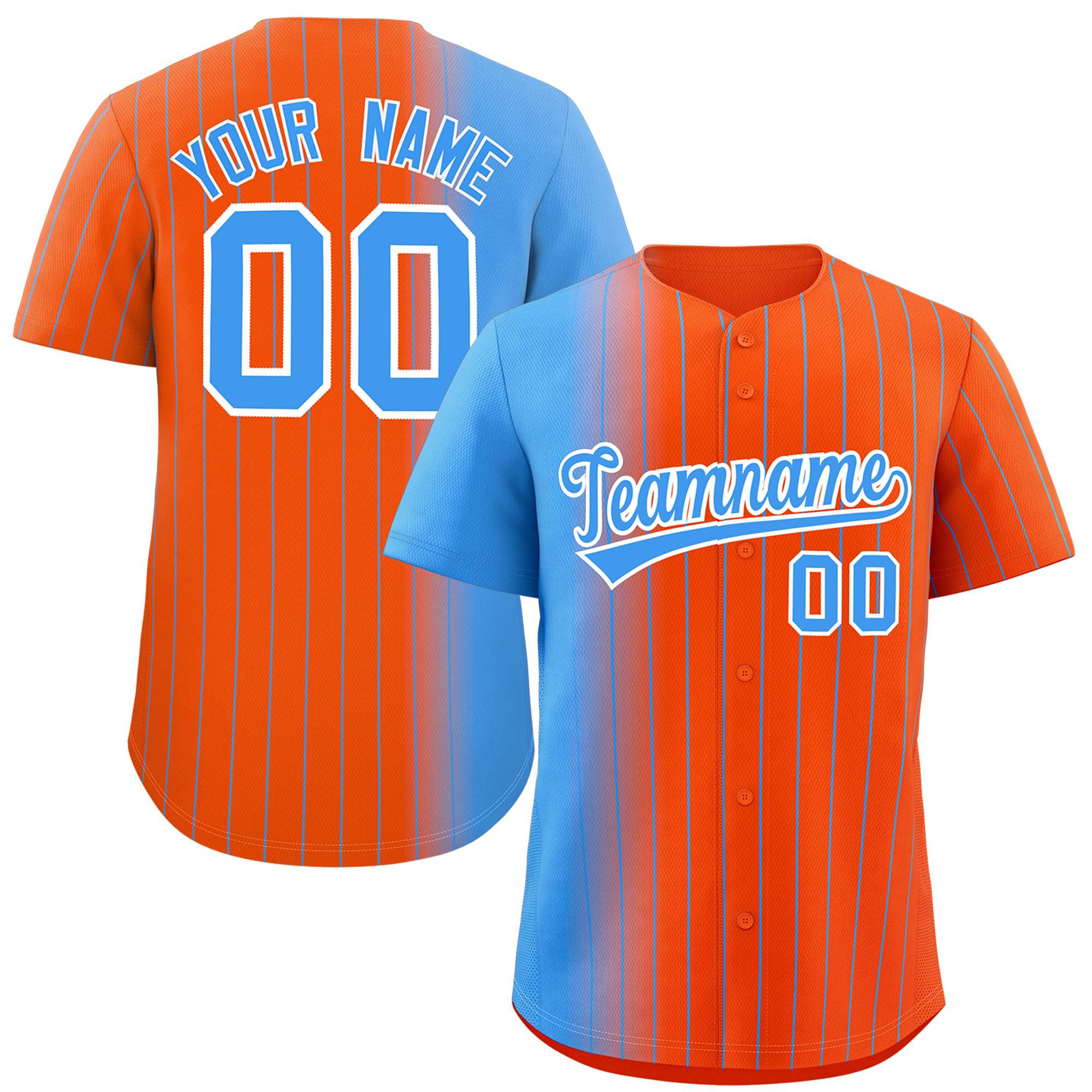 Custom Orange Powder Blue Pinstripe Personalized Gradient Authentic Baseball Jersey