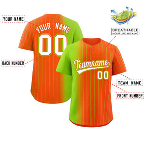 Custom Orange Neon Green Pinstripe Personalized Gradient Authentic Baseball Jersey