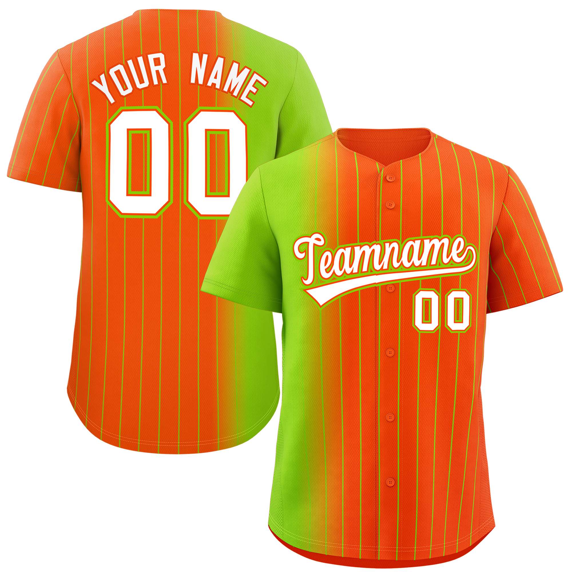 Custom Orange Neon Green Pinstripe Personalized Gradient Authentic Baseball Jersey