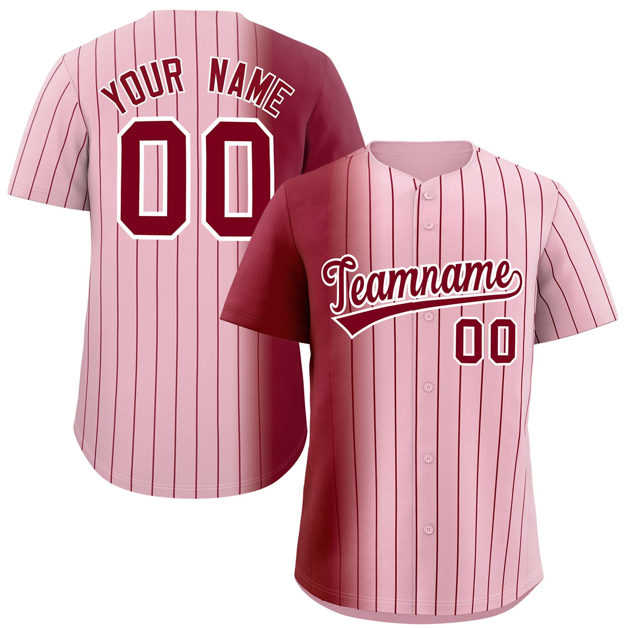 Custom Light Pink Crimson Pinstripe Personalized Gradient Authentic Baseball Jersey