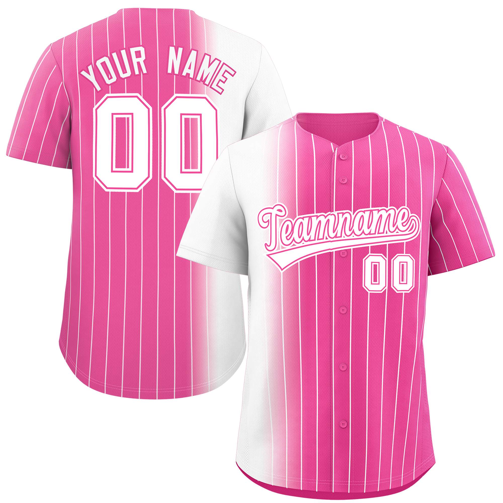 Custom Pink White Pinstripe Personalized Gradient Authentic Baseball Jersey