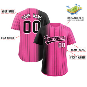 Custom Pink Black Pinstripe Personalized Gradient Authentic Baseball Jersey