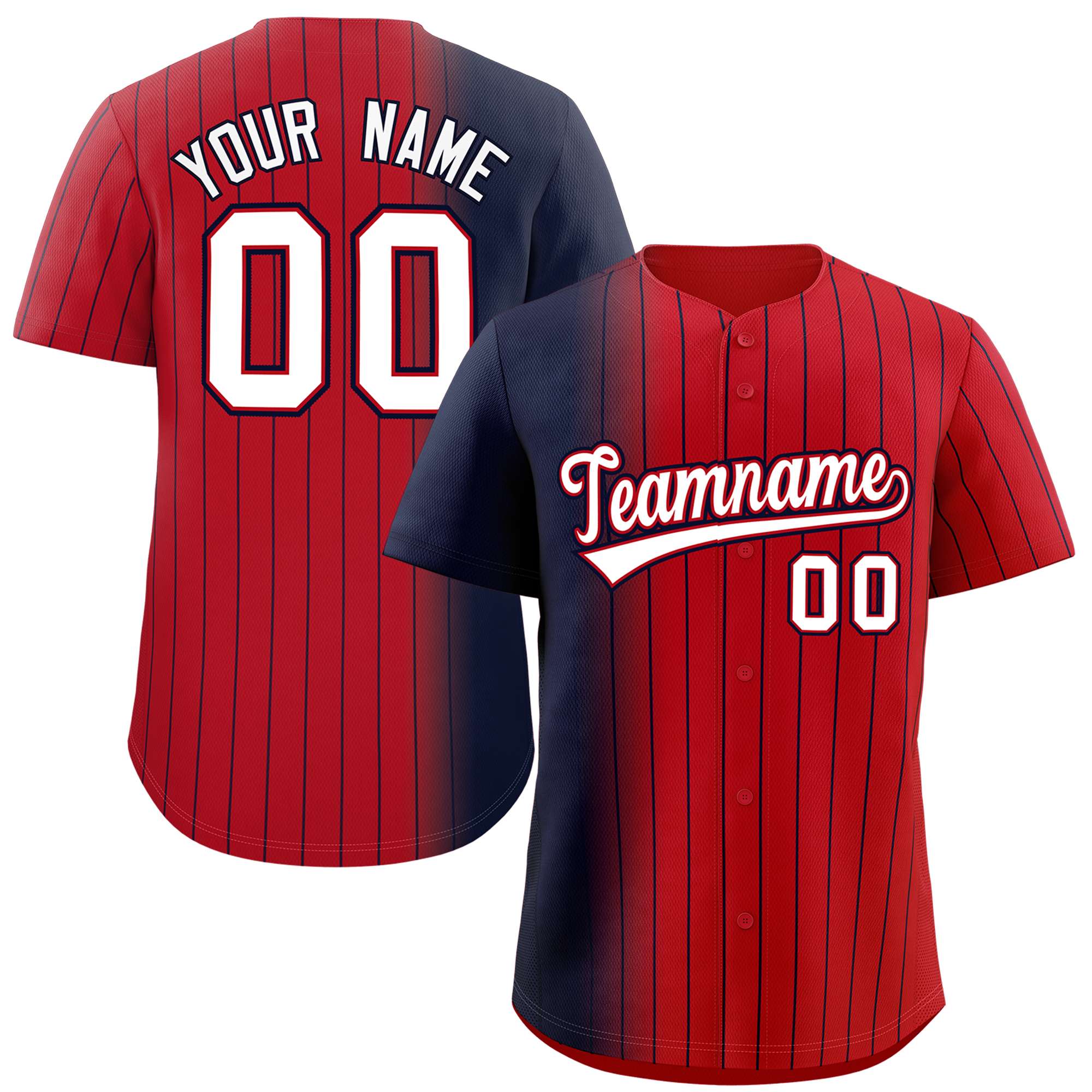 Custom Red Navy Pinstripe Personalized Gradient Authentic Baseball Jersey