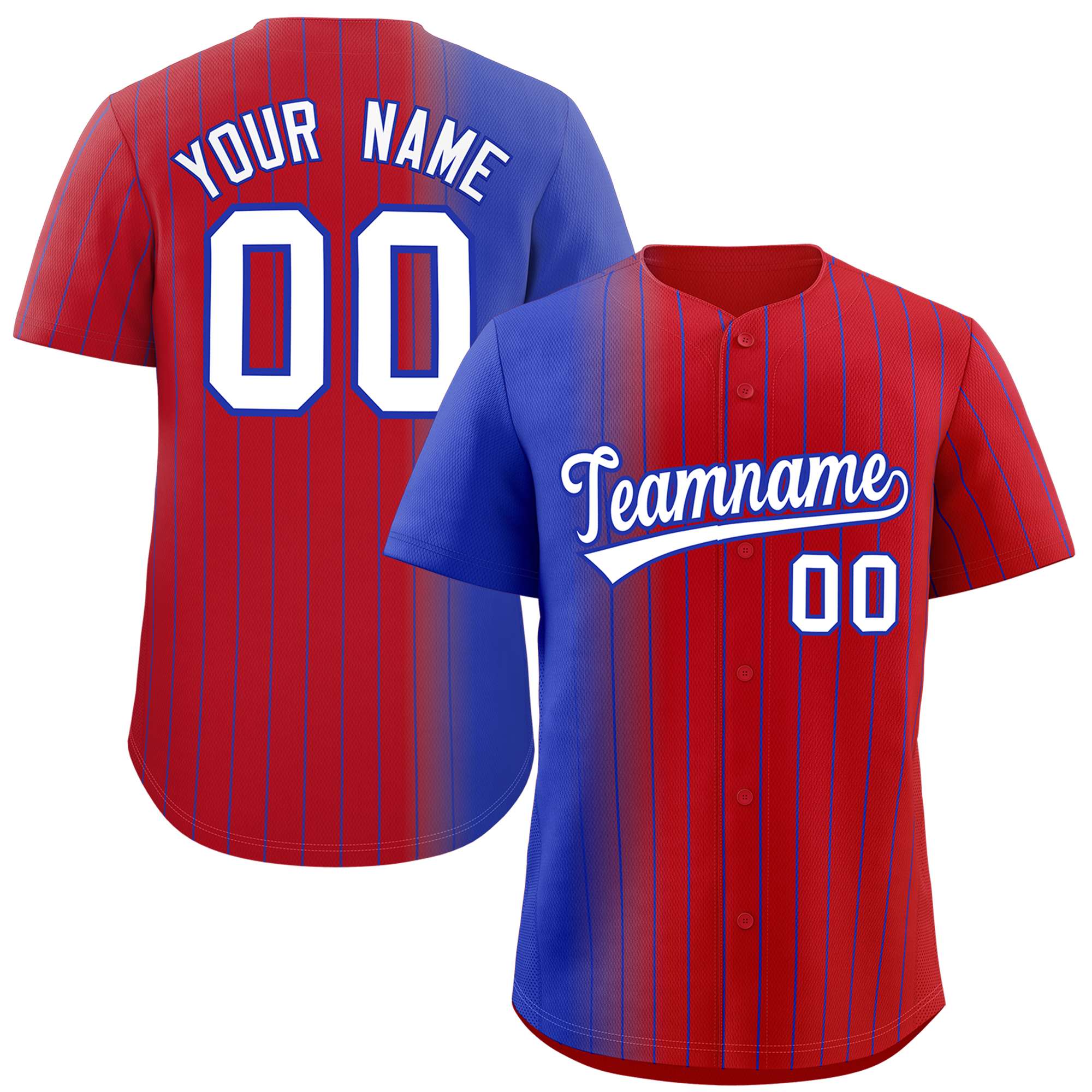 Custom Red Royal Pinstripe Personalized Gradient Authentic Baseball Jersey