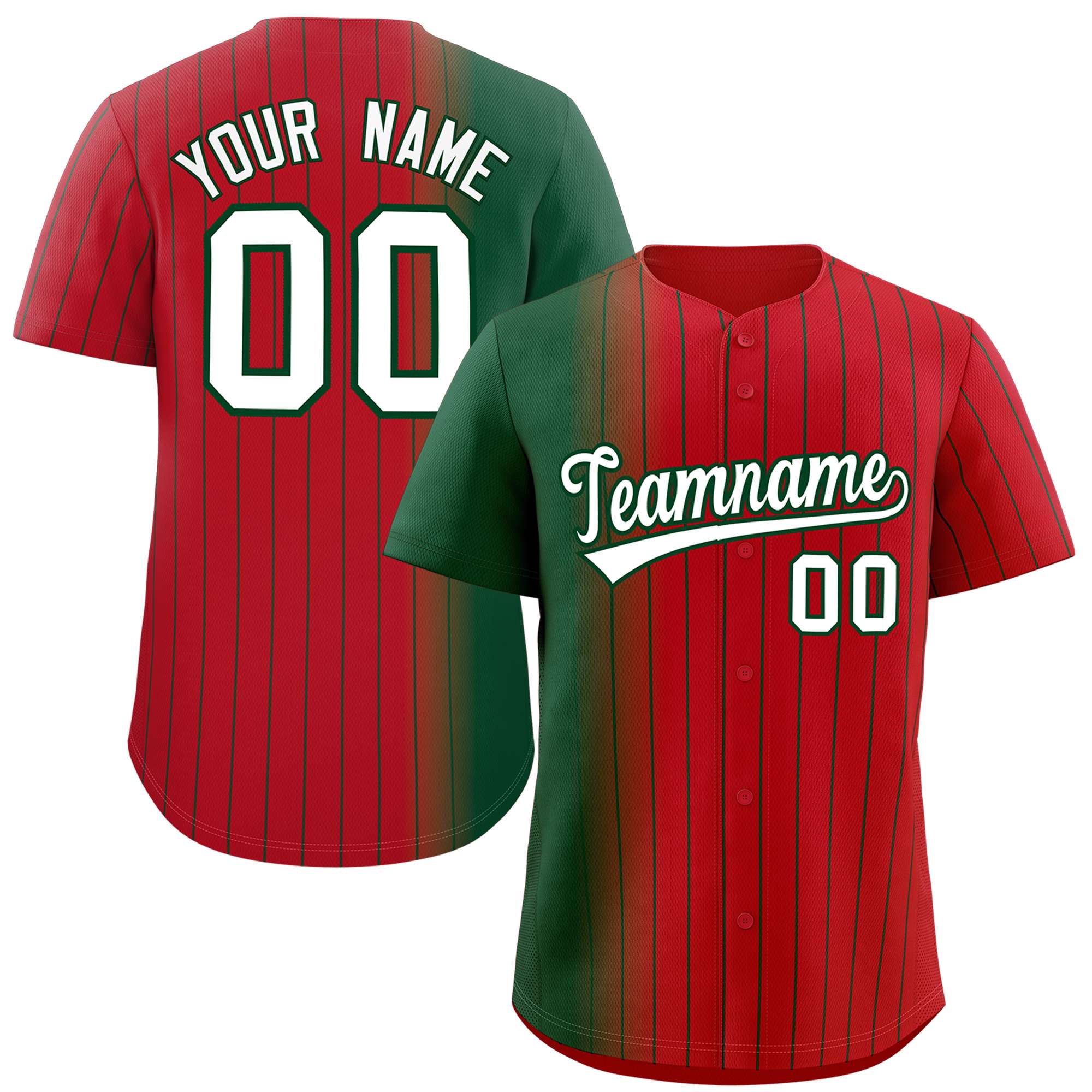 Custom Red Green Pinstripe Personalized Gradient Authentic Baseball Jersey