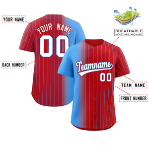 Custom Red Powder Blue Pinstripe Personalized Gradient Authentic Baseball Jersey