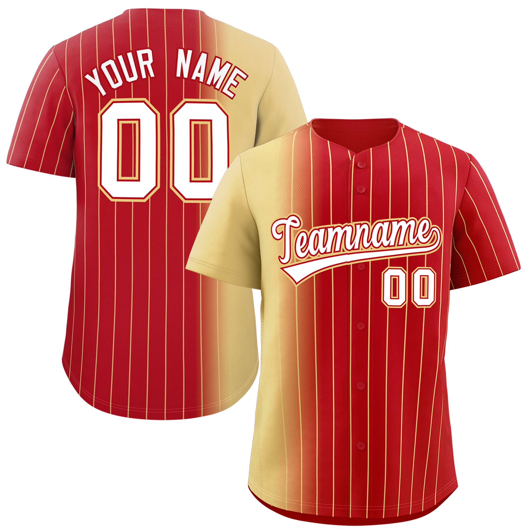 Custom Red Khaki Pinstripe Personalized Gradient Authentic Baseball Jersey