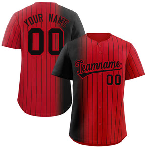 Custom Red Black Pinstripe Personalized Gradient Authentic Baseball Jersey