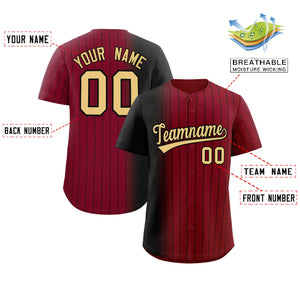 Custom Crimson Black Pinstripe Personalized Gradient Authentic Baseball Jersey