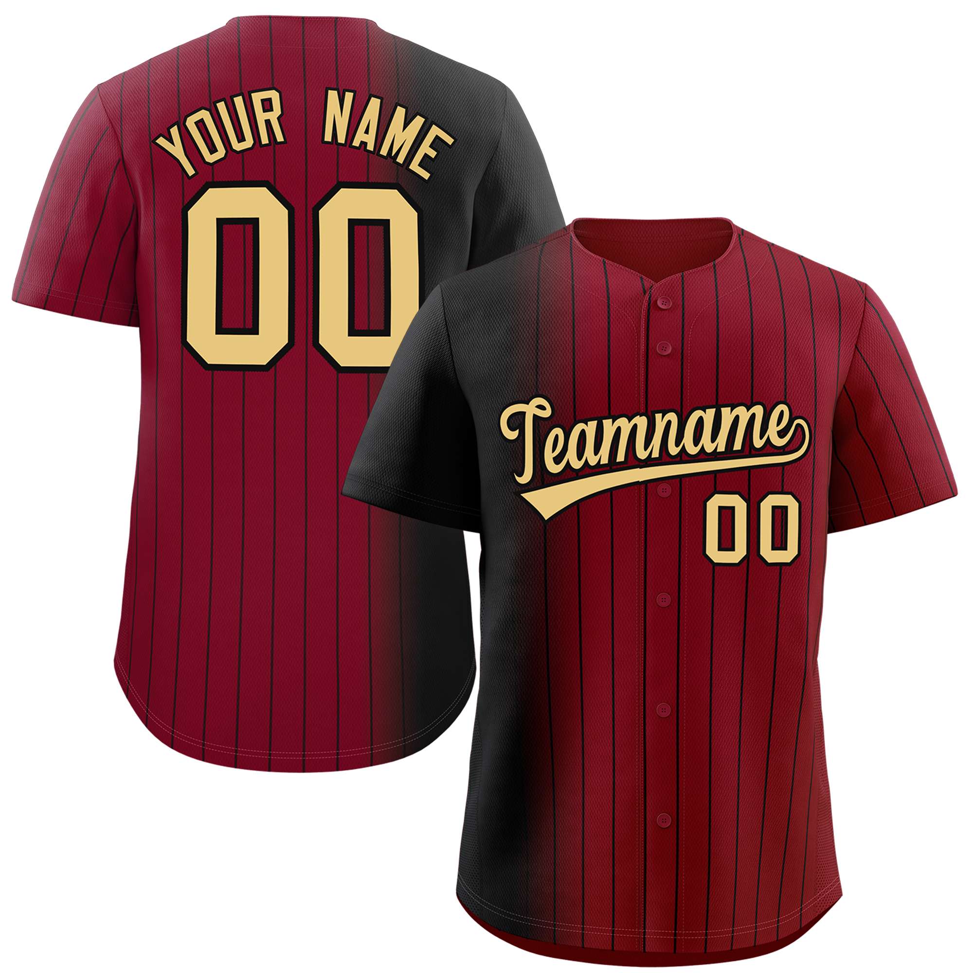 Custom Crimson Black Pinstripe Personalized Gradient Authentic Baseball Jersey