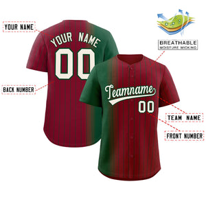 Custom Crimson Green Pinstripe Personalized Gradient Authentic Baseball Jersey