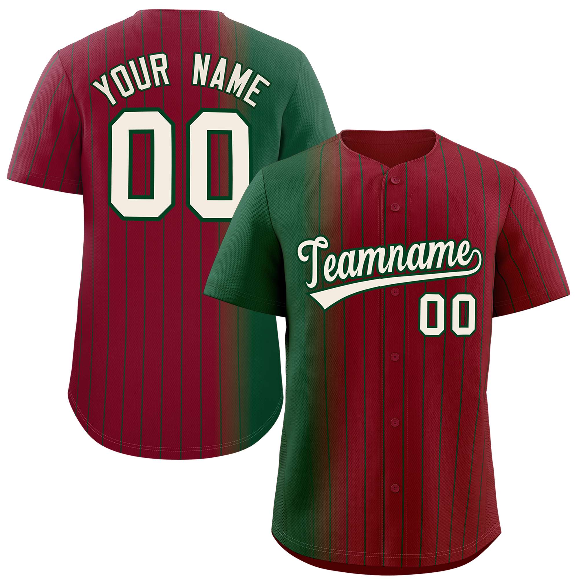 Custom Crimson Green Pinstripe Personalized Gradient Authentic Baseball Jersey