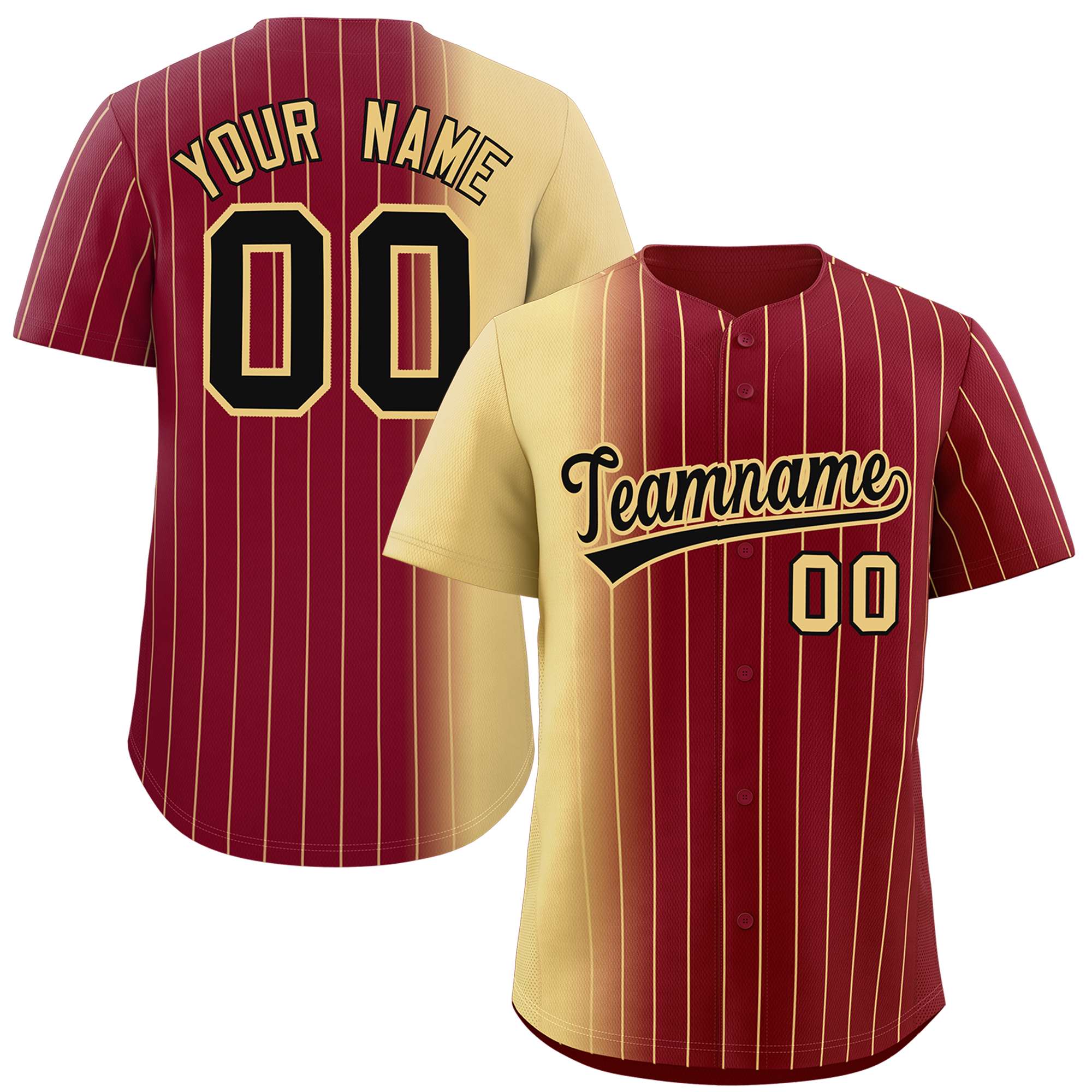 Custom Crimson Khaki Pinstripe Personalized Gradient Authentic Baseball Jersey