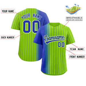 Custom Neon Green Royal Pinstripe Personalized Gradient Authentic Baseball Jersey