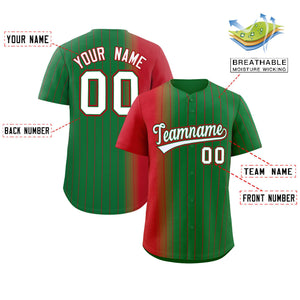 Custom Kelly Green Red Pinstripe Personalized Gradient Authentic Baseball Jersey