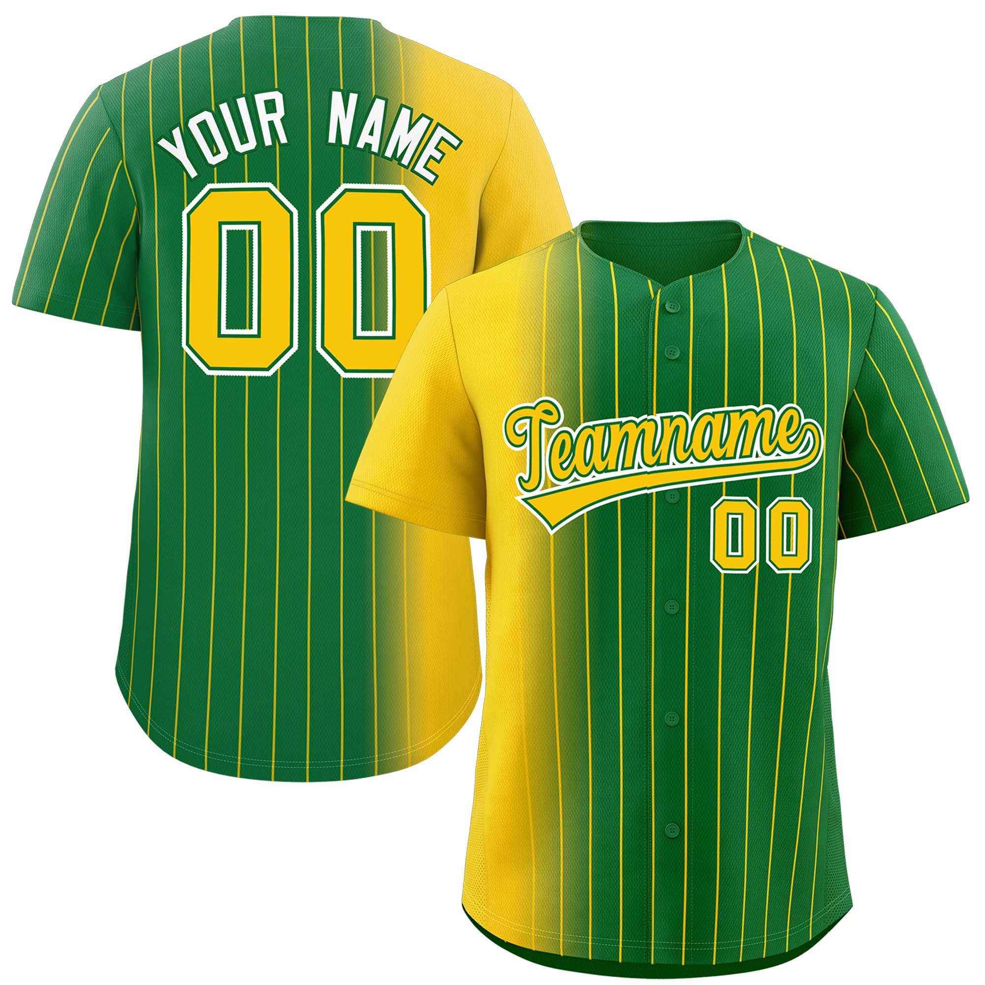 Custom Kelly Green Gold Pinstripe Personalized Gradient Authentic Baseball Jersey