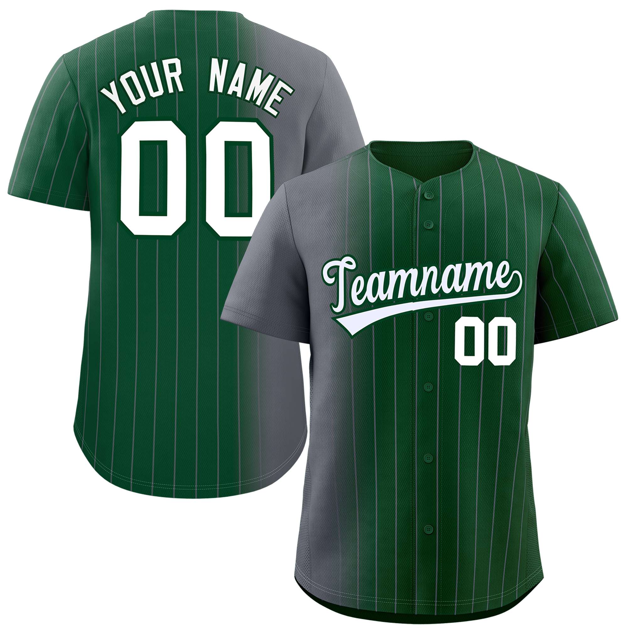 Custom Green Dark Gray Pinstripe Personalized Gradient Authentic Baseball Jersey