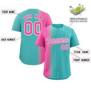 Custom Bright Green Pink Pinstripe Personalized Gradient Authentic Baseball Jersey