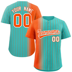 Custom Bright Green Orange Pinstripe Personalized Gradient Authentic Baseball Jersey