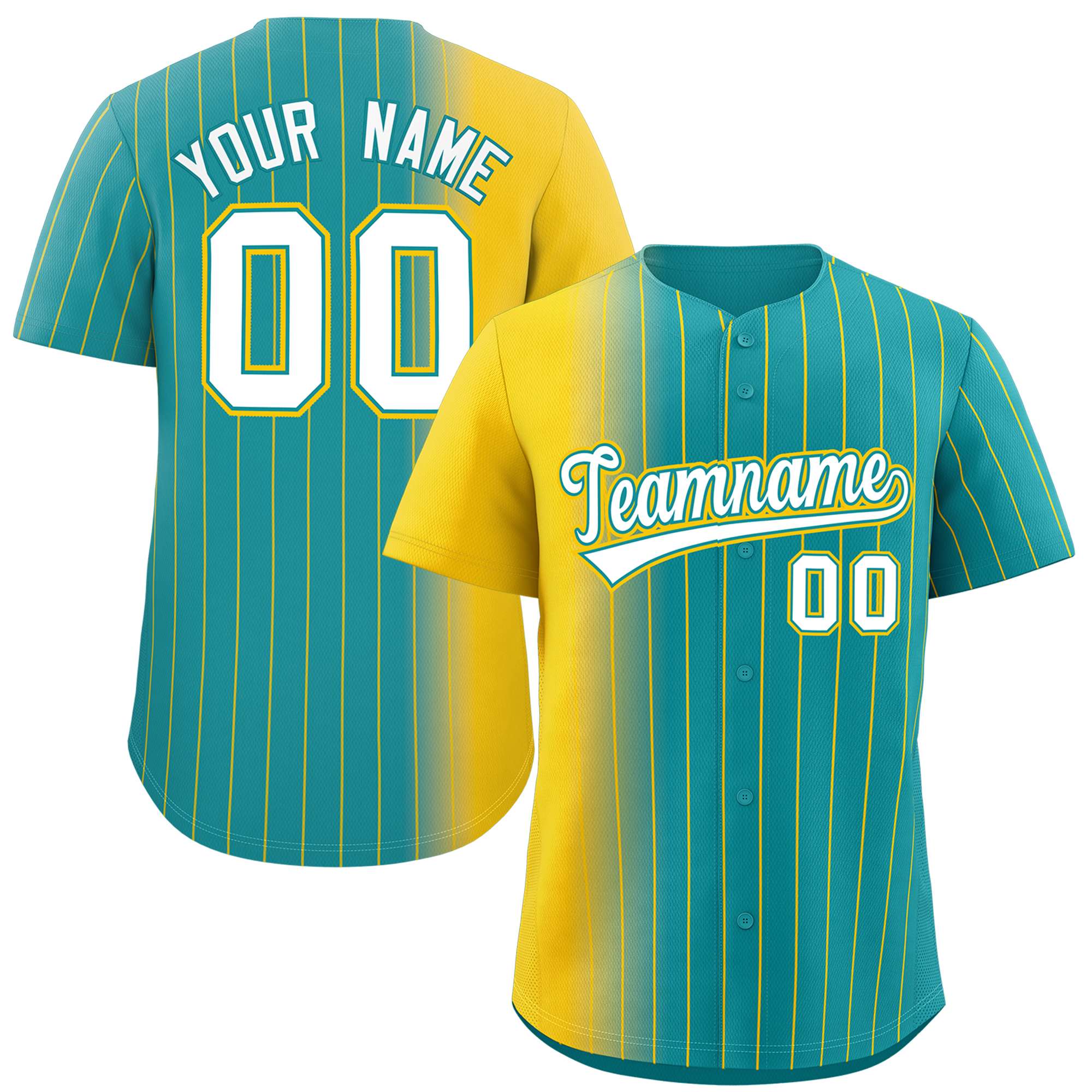 Custom Aqua Gold Pinstripe Personalized Gradient Authentic Baseball Jersey