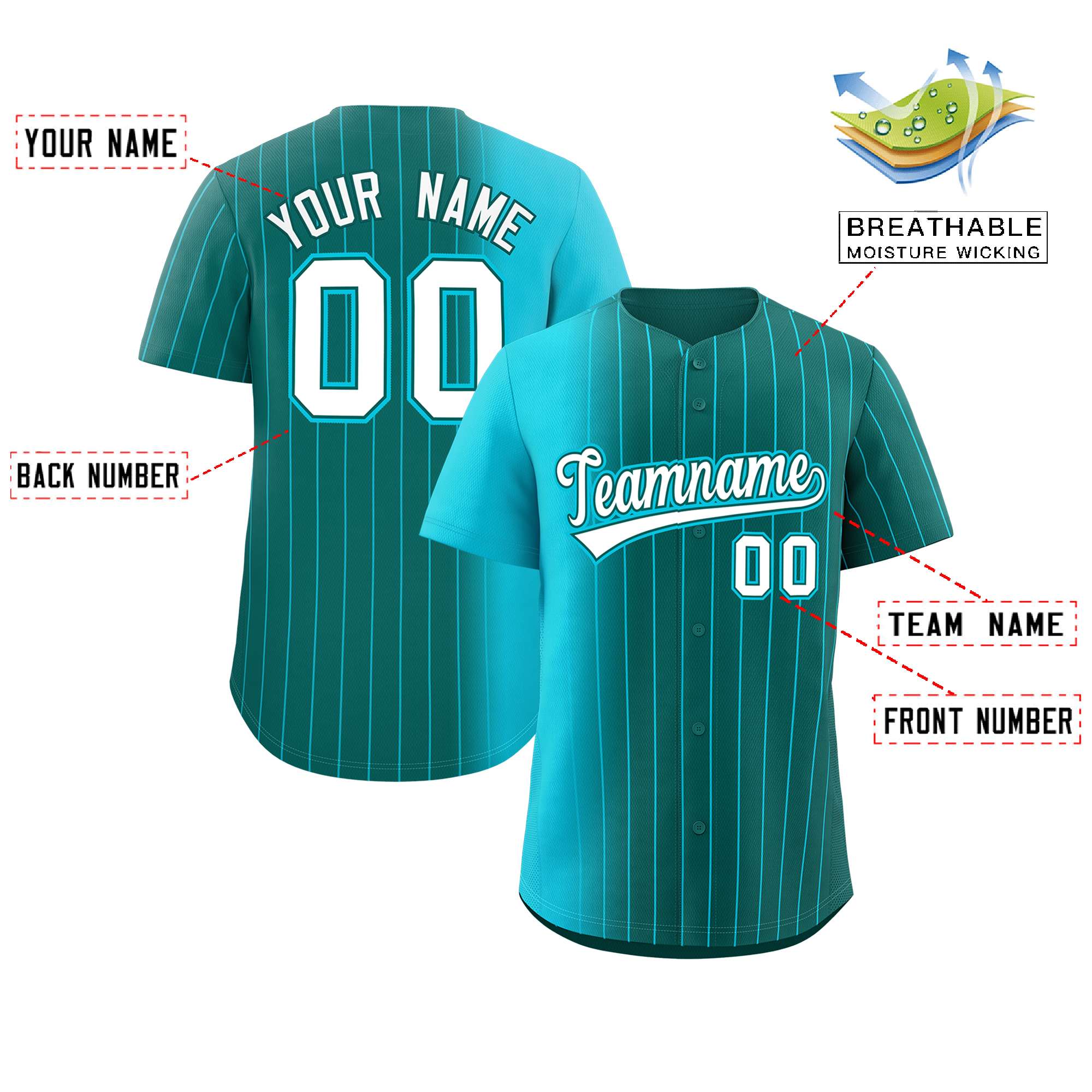 Custom Aqua Sky Blue Pinstripe Personalized Gradient Authentic Baseball Jersey