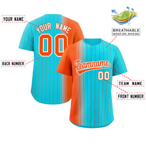 Custom Sky Blue Orange Pinstripe Personalized Gradient Authentic Baseball Jersey