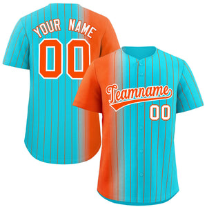 Custom Sky Blue Orange Pinstripe Personalized Gradient Authentic Baseball Jersey