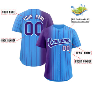 Custom Powder Blue Purple Pinstripe Personalized Gradient Authentic Baseball Jersey