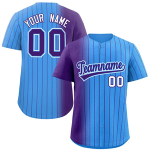 Custom Powder Blue Purple Pinstripe Personalized Gradient Authentic Baseball Jersey