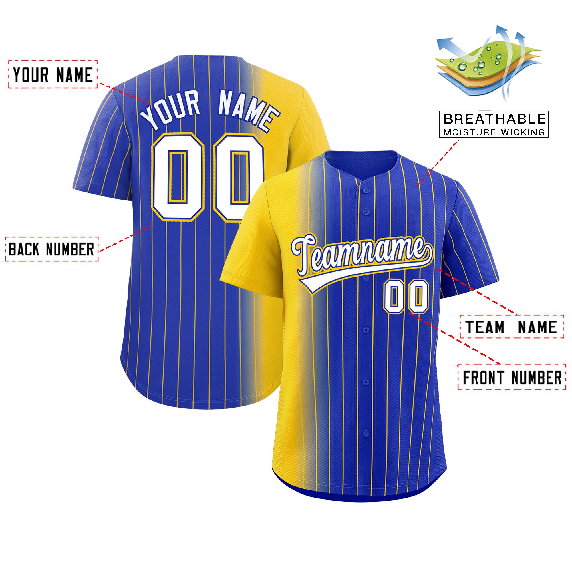 Custom Royal Gold Pinstripe Personalized Gradient Authentic Baseball Jersey