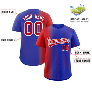 Custom Royal Red Pinstripe Personalized Gradient Authentic Baseball Jersey