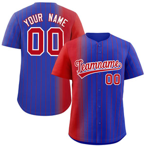 Custom Royal Red Pinstripe Personalized Gradient Authentic Baseball Jersey