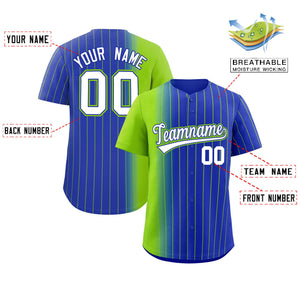 Custom Royal Neon Green Pinstripe Personalized Gradient Authentic Baseball Jersey