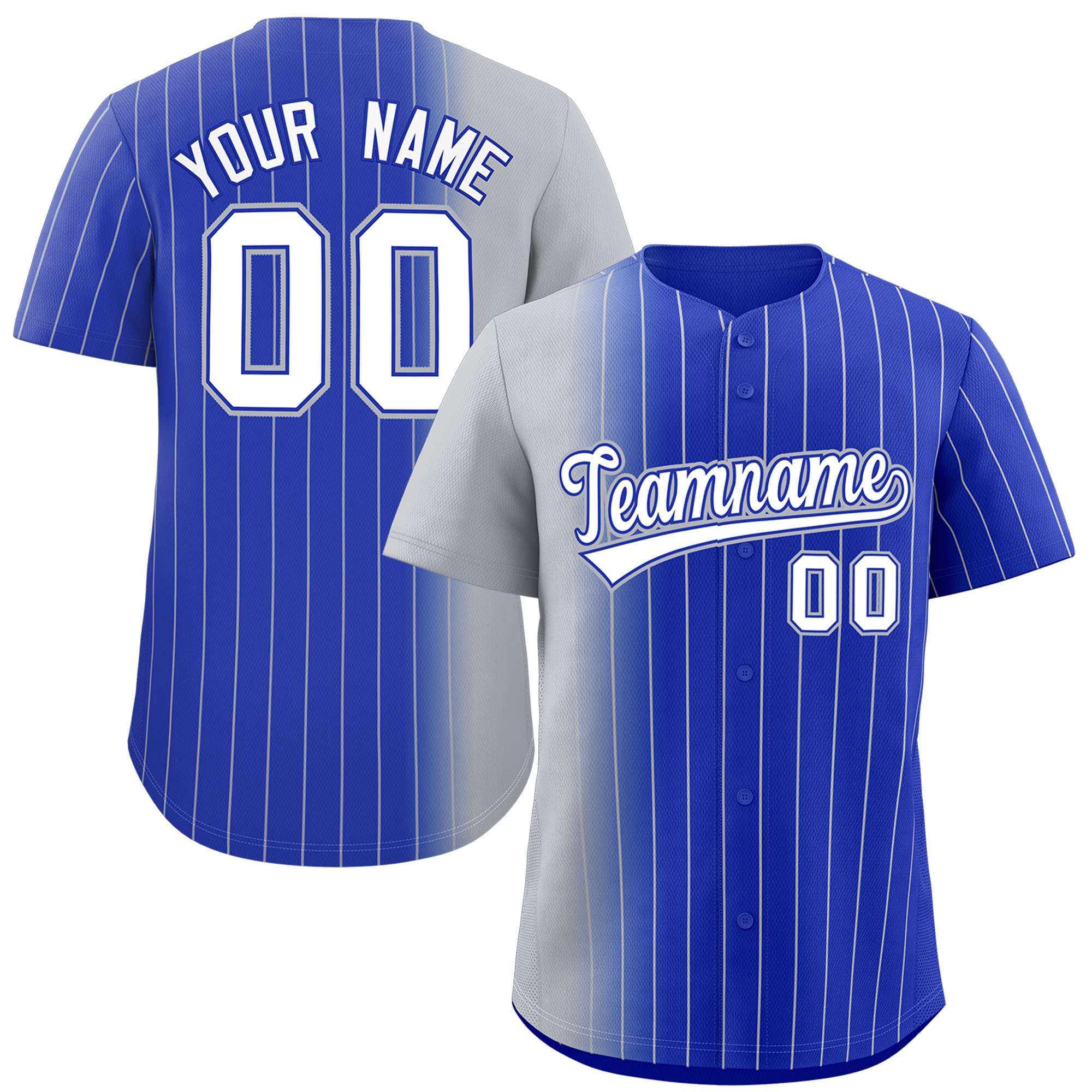 Custom Royal Gray Pinstripe Personalized Gradient Authentic Baseball Jersey