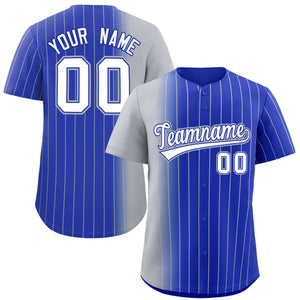 Custom Royal Gray Pinstripe Personalized Gradient Authentic Baseball Jersey