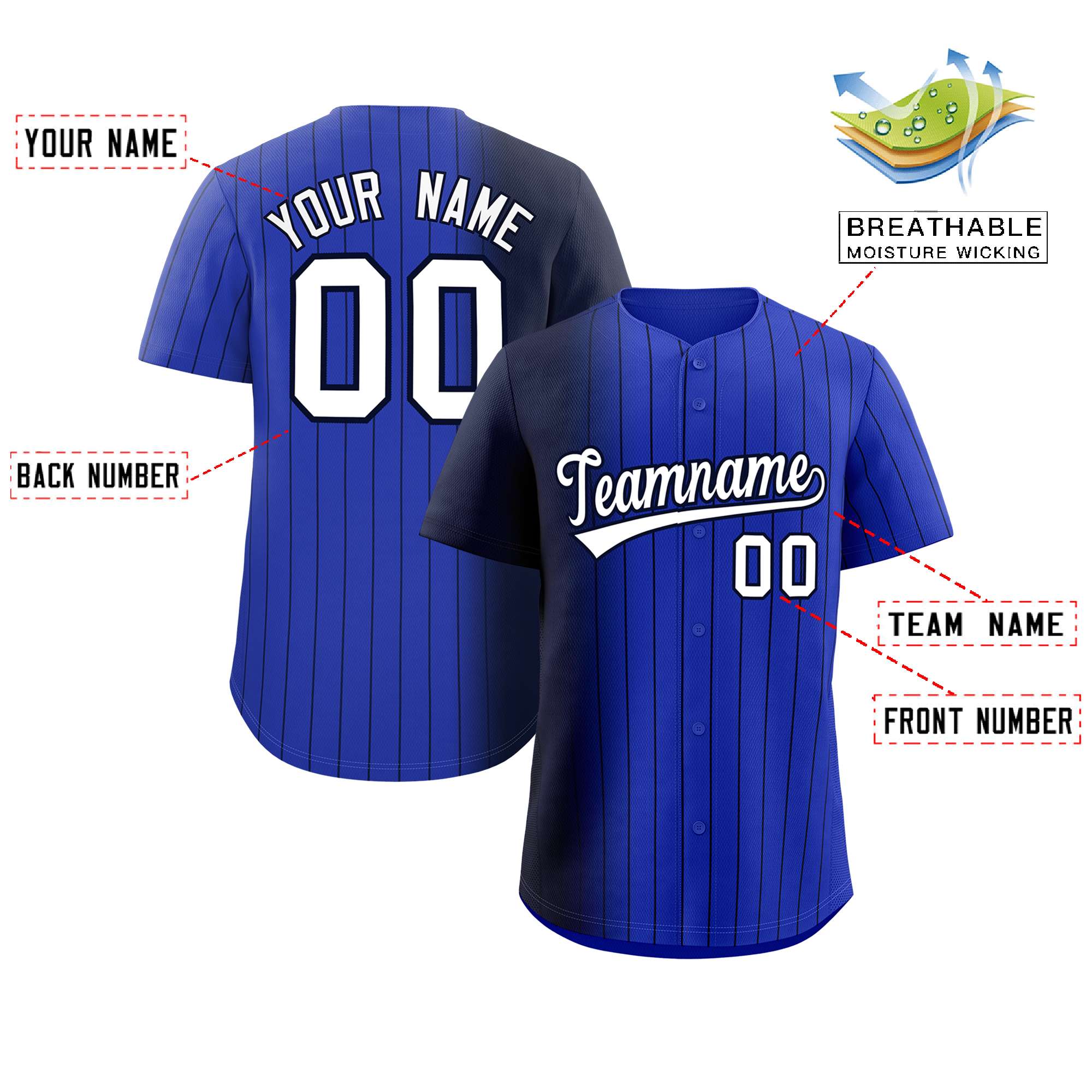 Custom Royal Navy Pinstripe Personalized Gradient Authentic Baseball Jersey