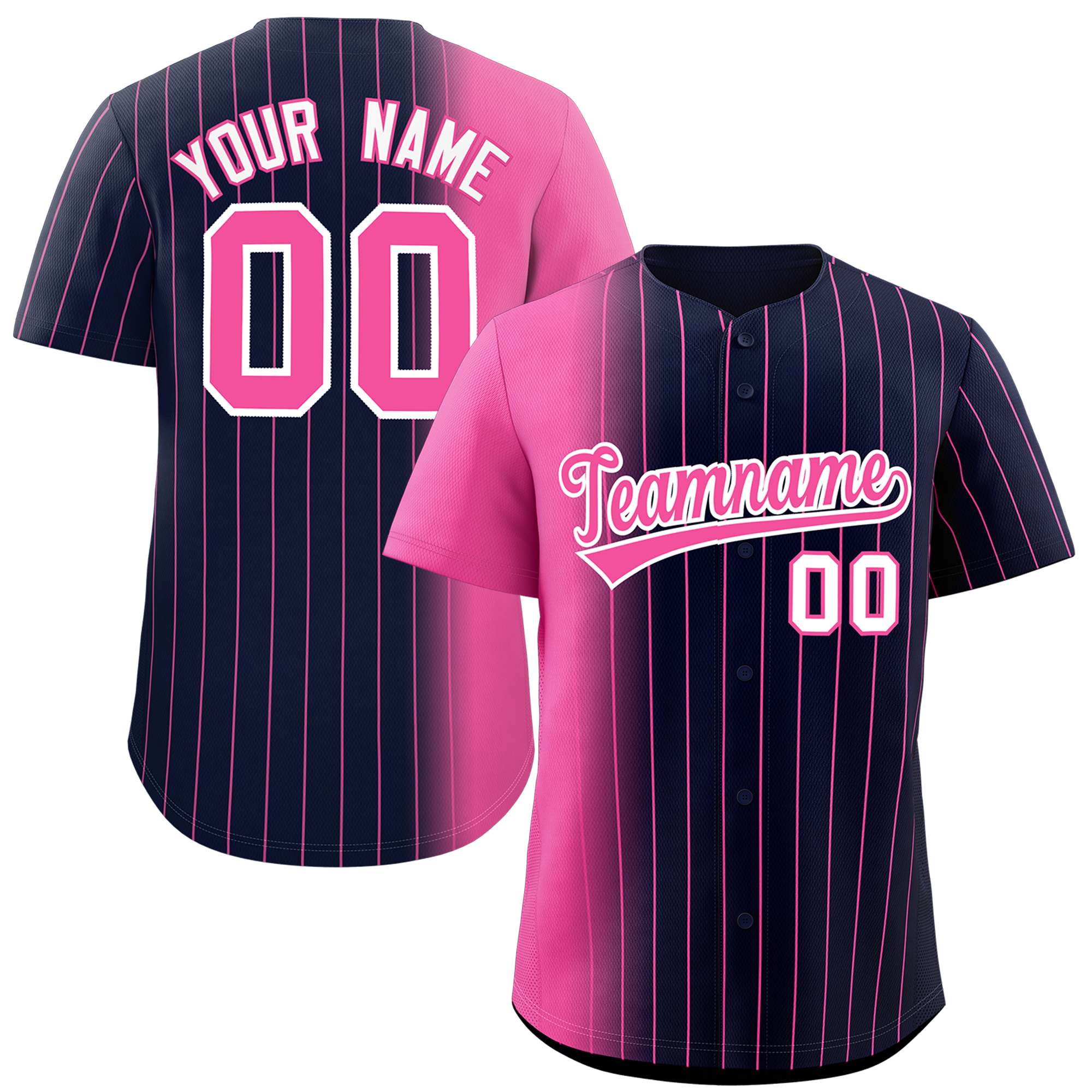 Custom Navy Pink Pinstripe Personalized Gradient Authentic Baseball Jersey