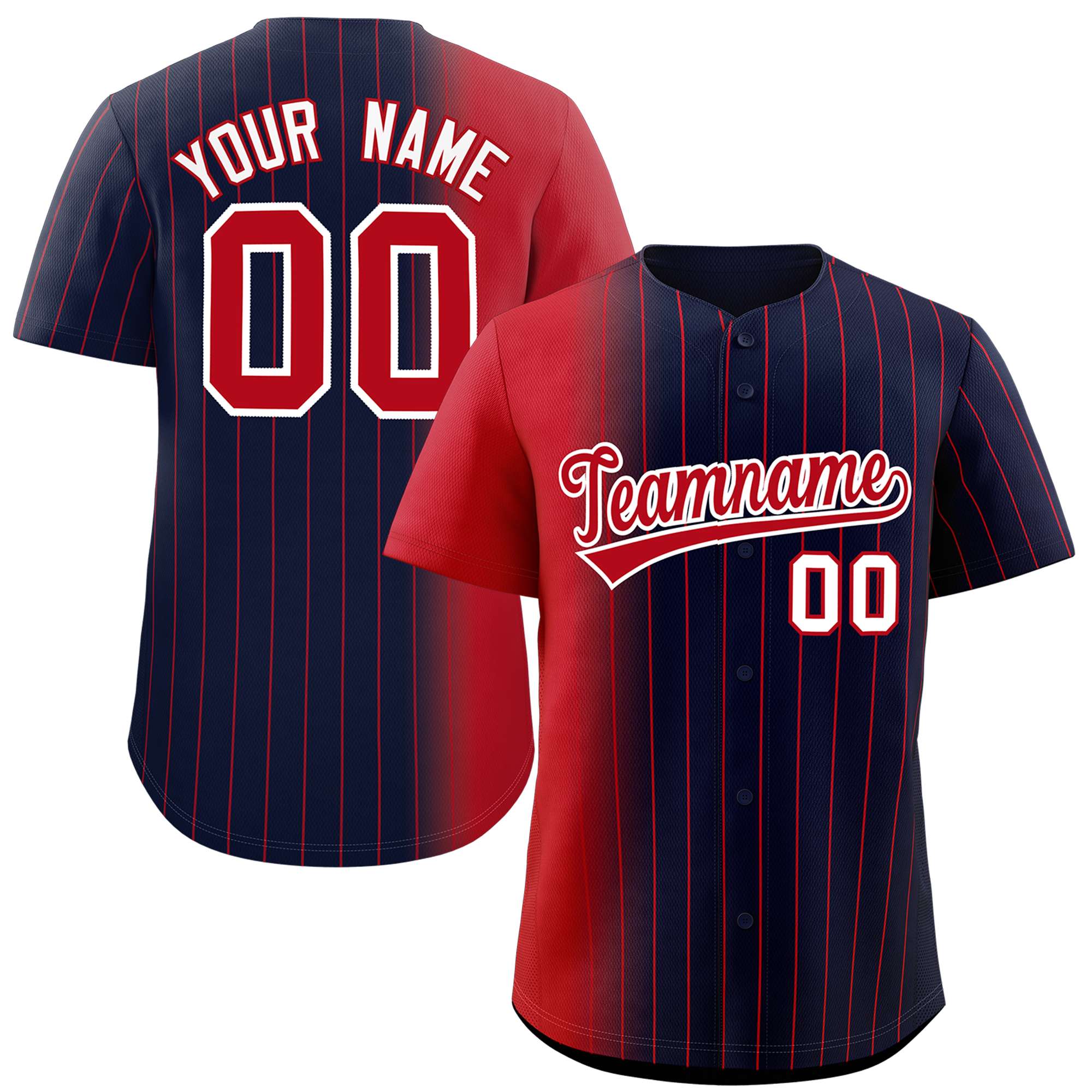 Custom Navy Red Pinstripe Personalized Gradient Authentic Baseball Jersey