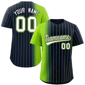 Custom Navy Neon Green Pinstripe Personalized Gradient Authentic Baseball Jersey