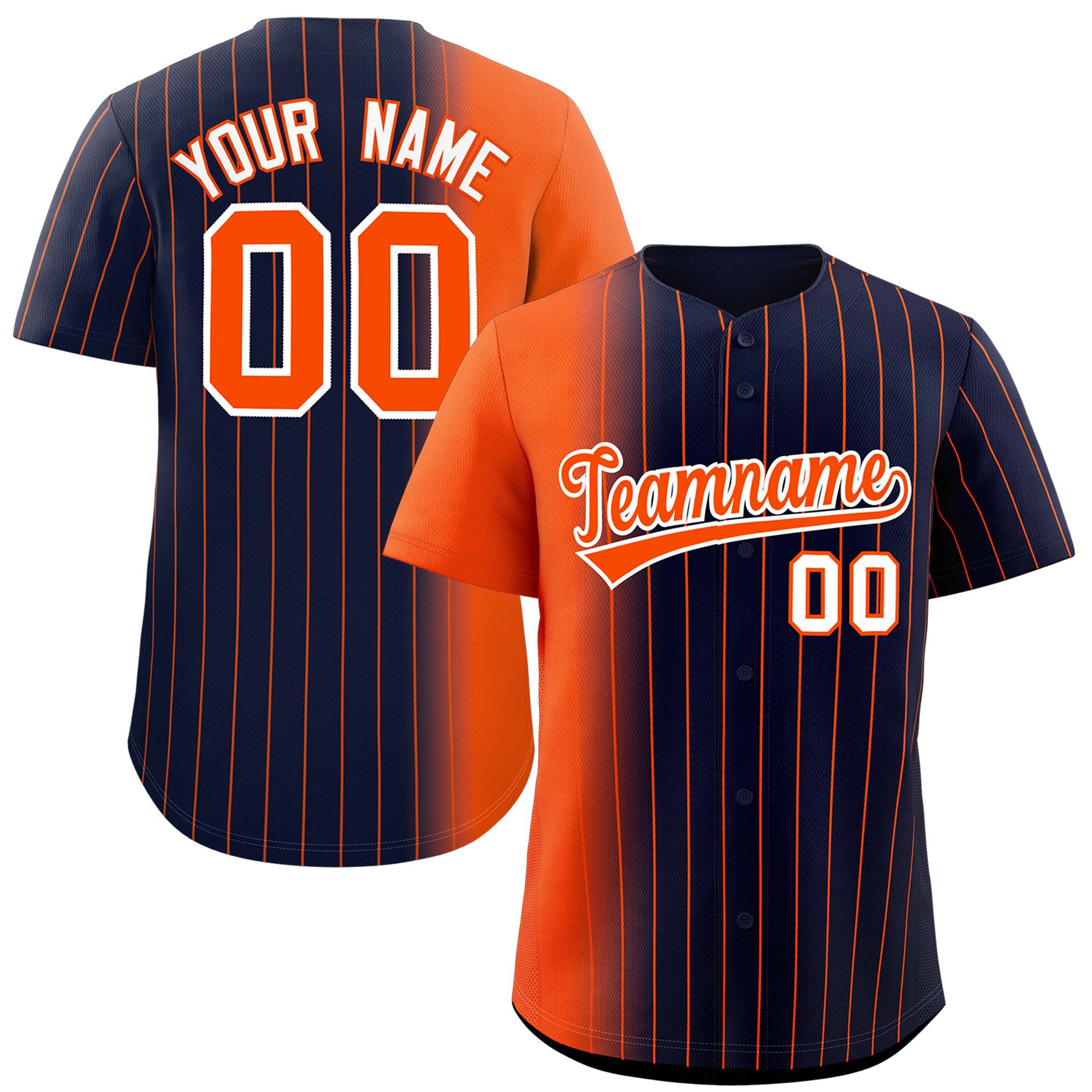 Custom Navy Orange Pinstripe Personalized Gradient Authentic Baseball Jersey