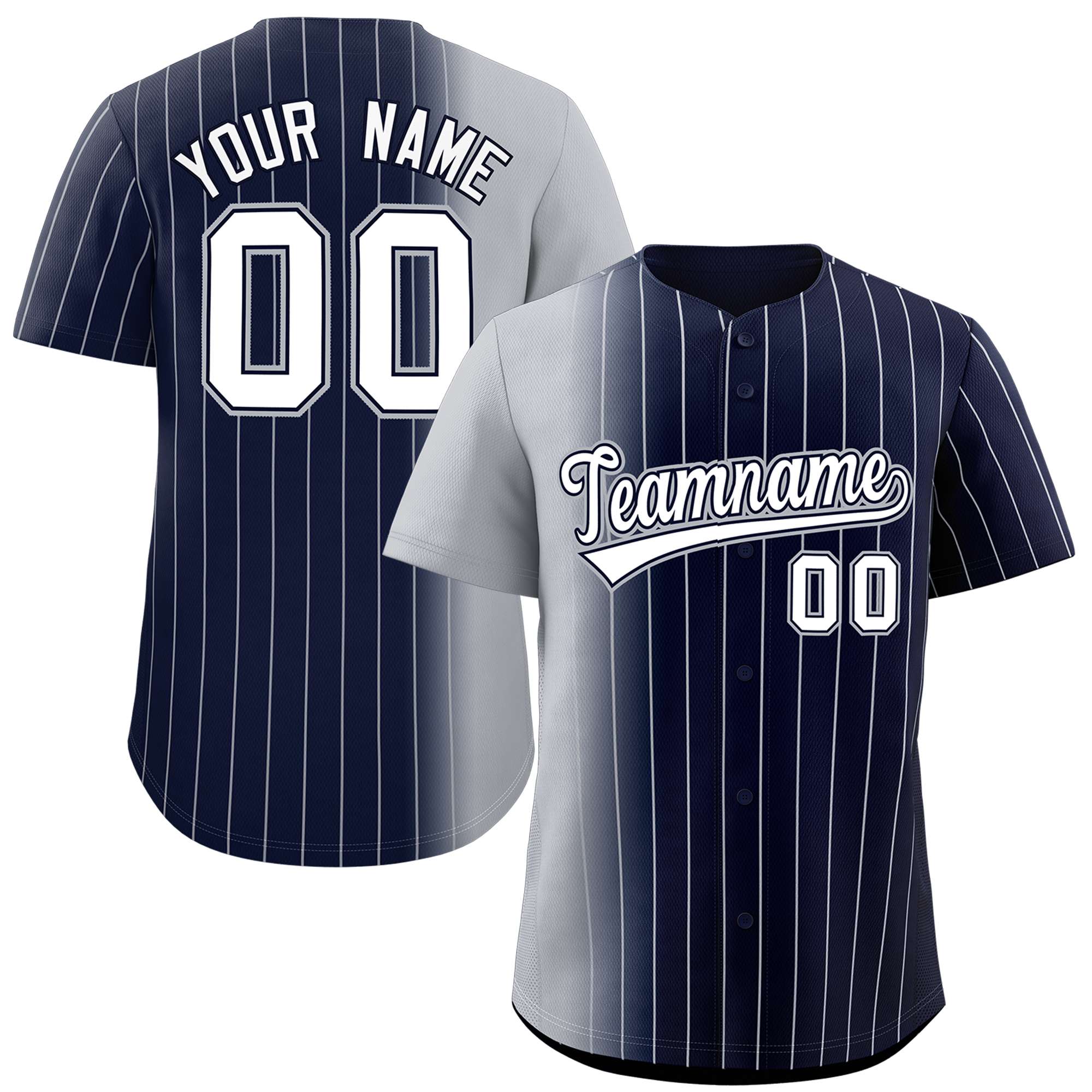 Custom Navy Gray Pinstripe Personalized Gradient Authentic Baseball Jersey