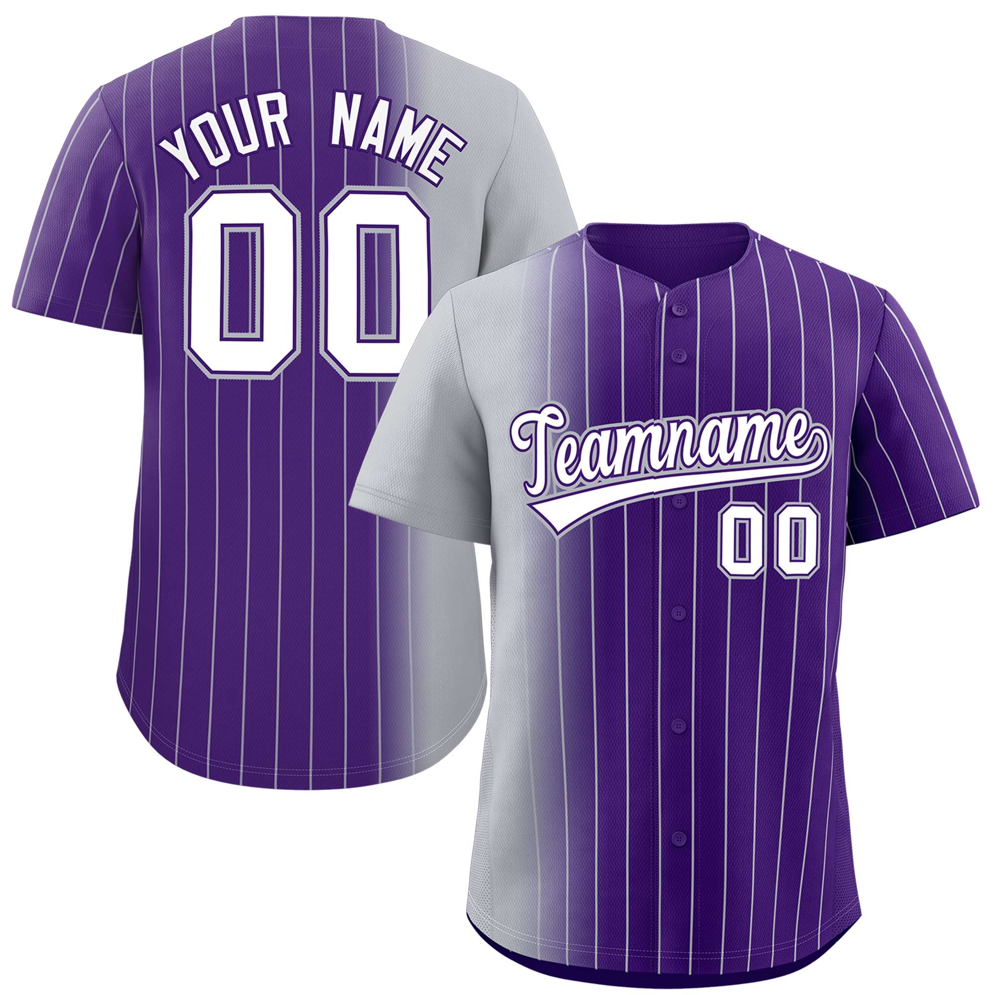 Custom Purple Gray Pinstripe Personalized Gradient Authentic Baseball Jersey