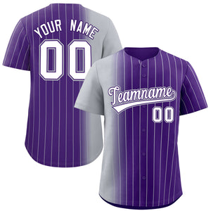 Custom Purple Gray Pinstripe Personalized Gradient Authentic Baseball Jersey