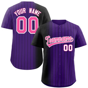 Custom Purple Black Pinstripe Personalized Gradient Authentic Baseball Jersey