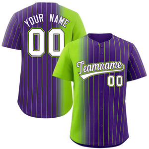 Custom Purple Neon Green Pinstripe Personalized Gradient Authentic Baseball Jersey